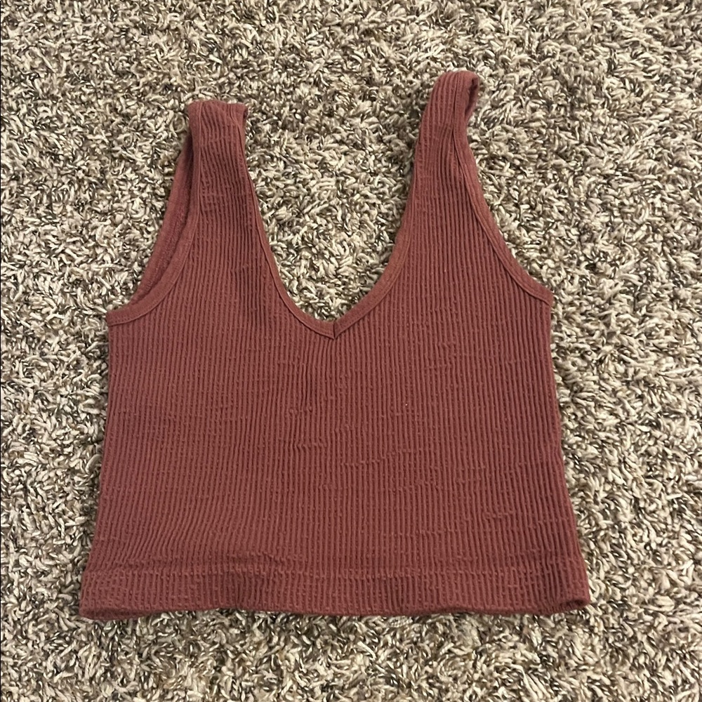 By Together Ribbed V-Neck Crop Tank - Rusty Brown